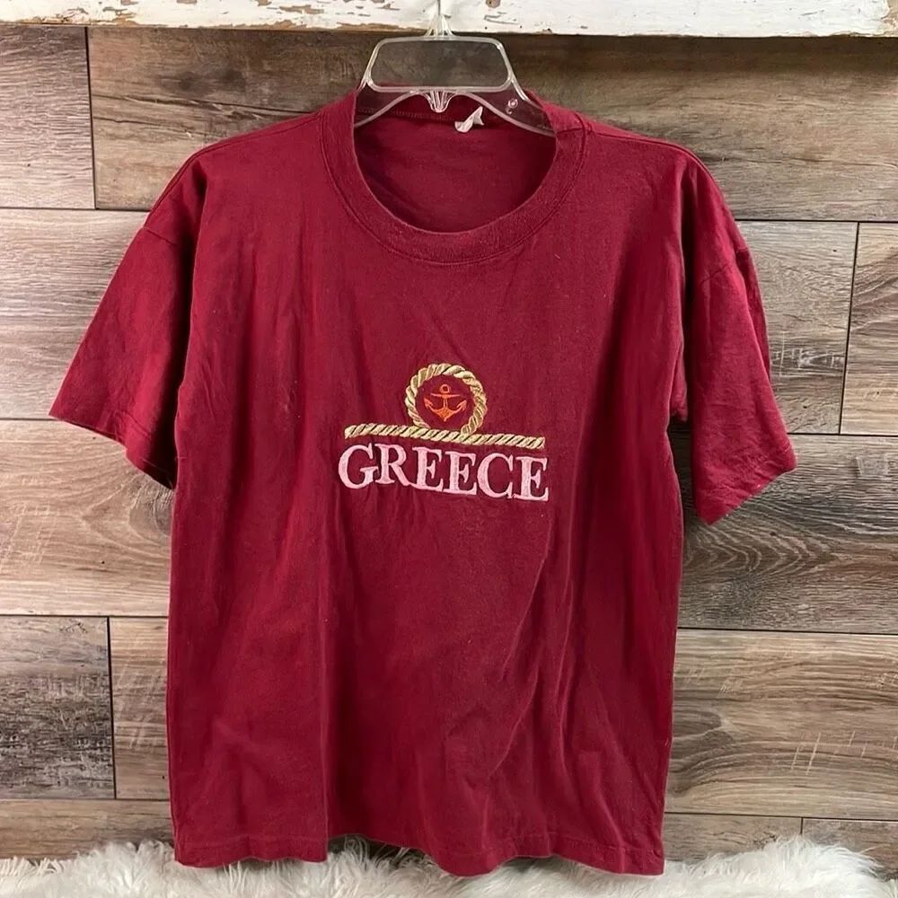Women’s Cotton Tshirt Destination Vacation Spot “GREECE” Embroidered Size Med